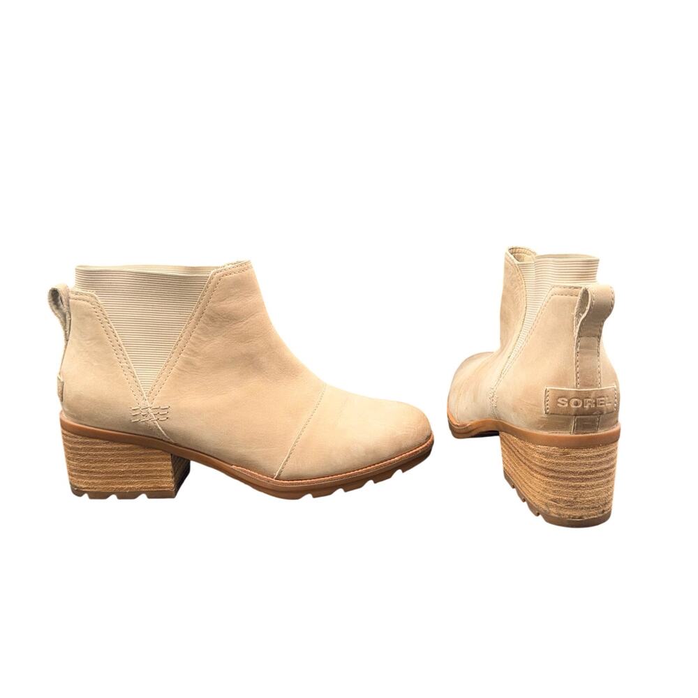 Sorel Cate Chelsea Boots Women’s 10 Beige Leather Waterproof Block Heel